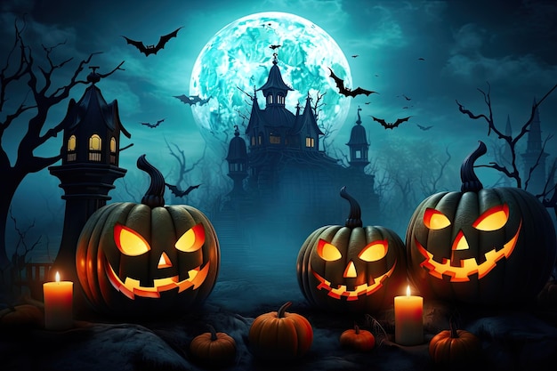 halloween-background-with-scary-pumpkins-candles-graveyard-night-with-castle-background_123827-25820